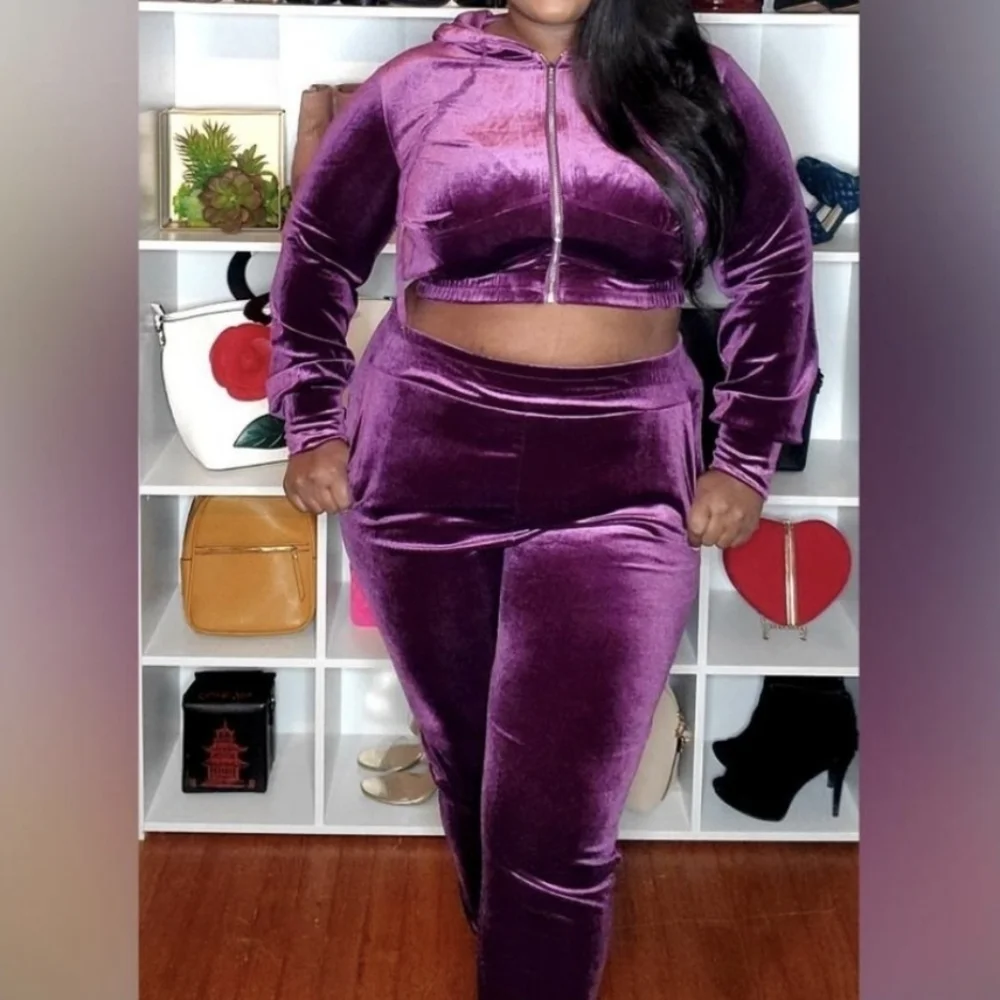 Purple Velour Jogger Set W/ Pockets